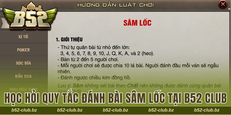 Học hỏi quy tắc đánh bài sâm lốc tại B52 Club